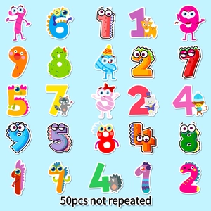 Lot de 50 autocollants chiffres animés non répétitifs avec motifs animaux pour enfants