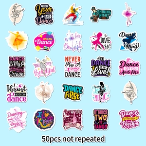 Set of 50 waterproof dance-themed stickers for laptops and guitars featuring silhouettes