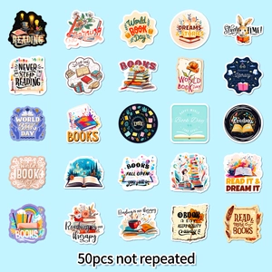 50pcs non-repeated reading themed waterproof stickers for journals and laptops