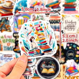50pcs book reading stickers for laptop and luggage with colorful hand-drawn female reader
