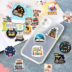 Detail showing waterproof vinyl reading stickers on a mobile phone case and desk