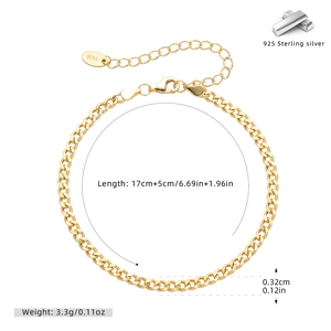 Detailed view of S925 sterling silver Cuban link bracelet with lobster clasp and tag