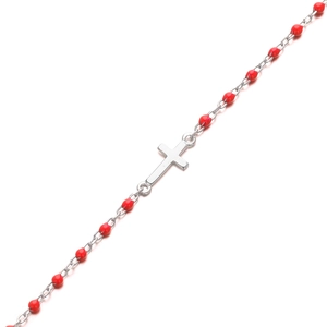 Bracelet croix en argent sterling S925 avec perles rouges sur chaîne minimaliste