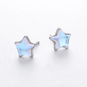 Elegant S925 sterling silver star stud earrings with iridescent moonstone inlay details