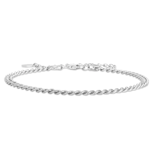 Classic S925 sterling silver Cuban chain bracelet with lobster clasp on white background
