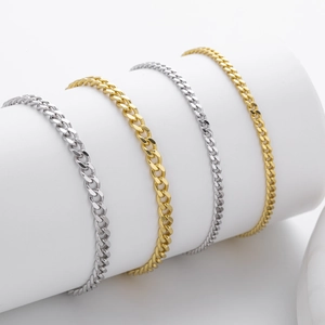 Classic S925 sterling silver Cuban link bracelet set in gold and silver polished finish