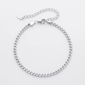 Classic S925 sterling silver curb chain bracelet with adjustable lobster clasp