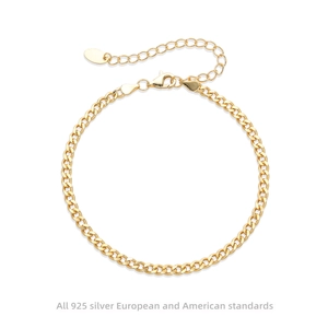 925 Sterling Silver Cuban Link Bracelet For Men Women Gold Plated Adjustable Curb Chain Bracelet Minimalist Jewelry Gift