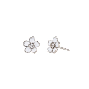 Élégantes boucles d'oreilles marguerites en argent S925 avec émail blanc et zircon