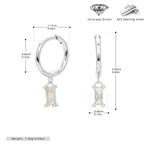 Detail of 925 sterling silver earring with 5A yellow zircon drop and size dimensions