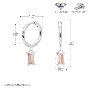 Detail view of 925 sterling silver earrings with champagne 5A grade zircon stone