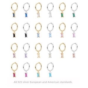 925 Sterling Silver Geometric Hoop Earrings Rectangle Colorful Zirconia Minimalist European American Style Niche Luxury Women Ear Jewelry