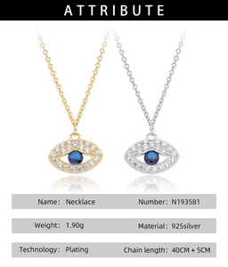 Detalles del collar de plata S925 con ojo turco y piedras de circón azules y blancas