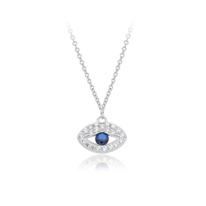 Collar con colgante de ojo turco en plata de ley S925 con cristales azules y blancos