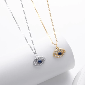 Collar de plata de ley S925 con piedra azul y pavé de circonitas blancas brillantes