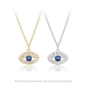 Collar con Colgante de Ojo Turco de Plata de Ley 925 con Zirconia Cadena Ajustable de Lujo Ligera para Joyería de Mujer