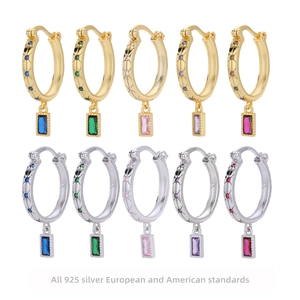925 Sterlingsilber Rechteck Zirkonia Ohrhänger Für Damen Gold Weißgold Plattiert Geometrischer Creolen Schmuck Hochzeit Party Geschenk