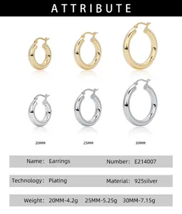 Tableau des tailles pour créoles en argent 925 de 20 mm, 25 mm et 30 mm de diamètre