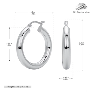 Tableau des tailles détaillé des créoles en argent sterling S925 avec mesures