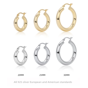 Boucles D'Oreilles Créoles Minimalistes En Argent Sterling 925 Pour Femmes Tige Argent 925 Plaqué Or Platine Bijoux