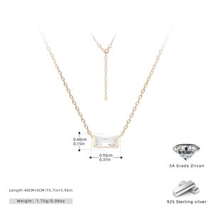 Detailed size specifications for S925 silver necklace with rectangular zircon stone