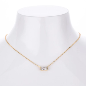 S925 sterling silver birthstone necklace with square zircon on white jewelry bust