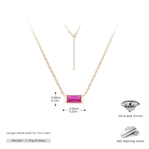 Detail of 925 sterling silver necklace with 5A pink zircon pendant and dimensions