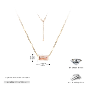 Detail view of pink zircon pendant and 925 sterling silver chain with size specifications