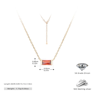 Detail of 925 sterling silver necklace with rectangle ruby zircon pendant measurements