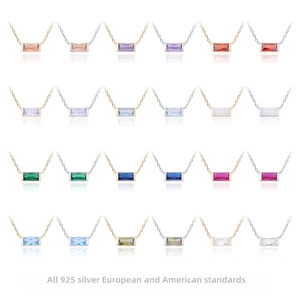 925 Sterling Silver Baguette Cut Zirconia Pendant Necklace For Women 18K Gold Plated Minimalist Birthstone Geometric Jewelry Square Crystal Necklace