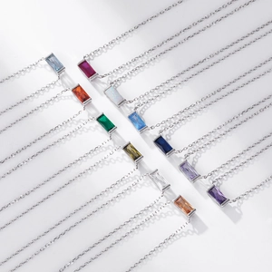 S925 sterling silver necklaces with square colorful birthstone pendants in twelve colors
