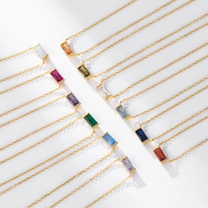 Minimalist S925 sterling silver necklaces with 12 colorful baguette-cut birthstones
