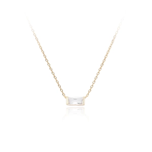 Minimalist S925 sterling silver necklace with gold plating and square cut clear zircon
