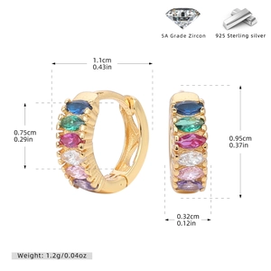 Macro shot of colorful marquise zirconia on S925 sterling silver hoop earrings