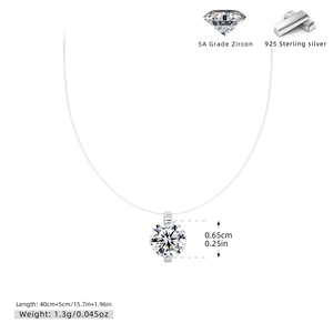 Detail van S925 sterling zilveren ketting met zirkoon op onzichtbare vislijn