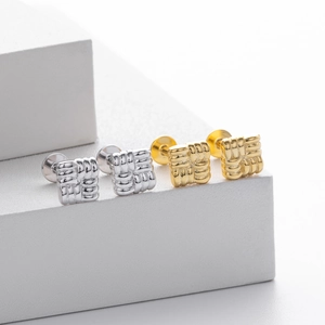 Boucles d'oreilles carrées en argent S925 avec texture tressée, or et argent