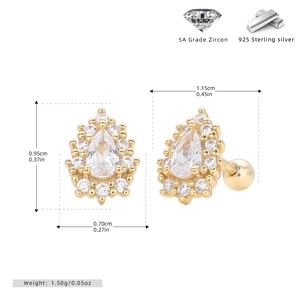 Spécifications de taille des boucles d'oreilles couronne en argent S925 et zircon poire