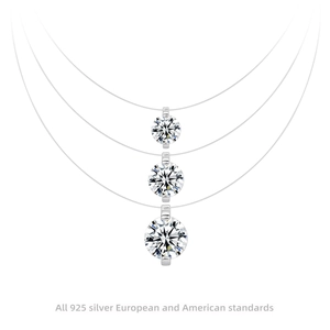Minimalistisch 925 Sterling Zilver Zirkoon Moissanite Onzichtbare Vislijn Halsketting Vrouwen Rond Hanger Sleutelbeen Ketting Sieraden