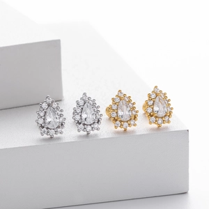 Élégantes boucles d'oreilles halo en argent S925 taille poire or et argent