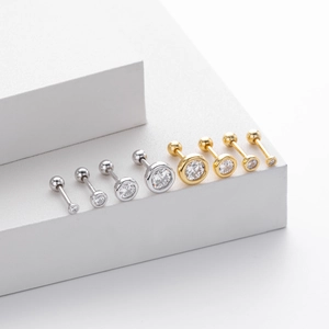 Boucles d'oreilles S925 argent avec zircon et fermoir à vis en doré et argenté
