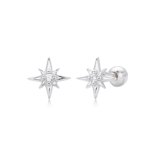 S925 sterling silver octagram screw back stud earrings with sparkling cubic zirconia
