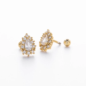 Boucles d'oreilles élégantes en argent S925 doré avec zircone cubique forme poire