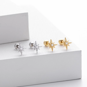 S925 sterling silver starburst stud earrings with zircon and threaded ball backs