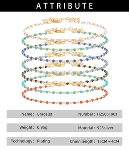 Detail of S925 sterling silver bracelets with colorful drip oil beads and gold plating