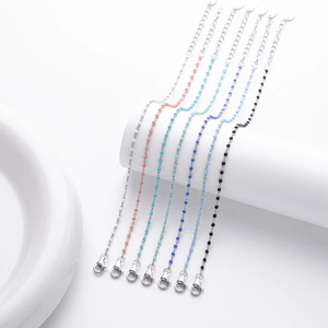 Minimalist S925 sterling silver chain bracelets with colorful enamel beads and lobster clasp