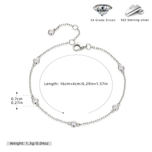Detail of S925 sterling silver bracelet with 5A grade zircon stones and lobster clasp