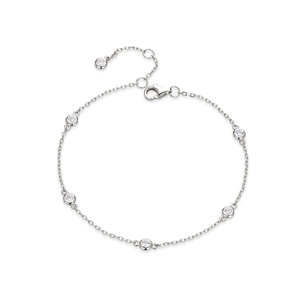 Minimalist S925 sterling silver station bracelet with six bezel-set cubic zirconia stones