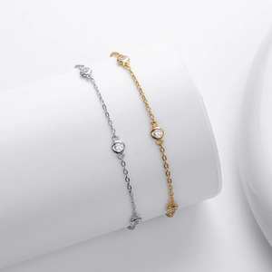 Minimalist S925 sterling silver bracelets in gold and silver with zircon charms