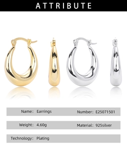 Détails des créoles en forme de U en argent 925 avec une finition polie miroir