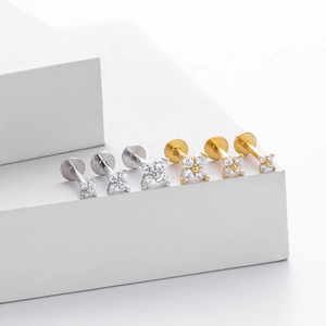 S925 Sterling Silber Kleeblatt Ohrstecker mit Zirkonia in Silber und Gold Ausführung